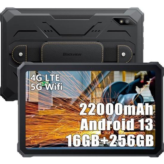 Blackview Active 8 pro Robuste Tablette Tactile 16Go + 256Go 10.36" Écran Batterie 22000mAh Tablette PC 48MP Double SIM 4G - Noir