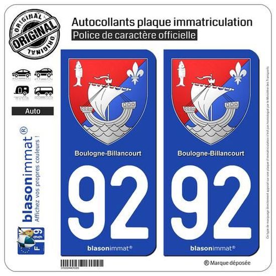 2 Adesivi Per Targa Auto Dipartimento 92 (Hauts-de-Seine) | Regione Île-de-France | Formato Ufficiale 9,7x4,6 Cm