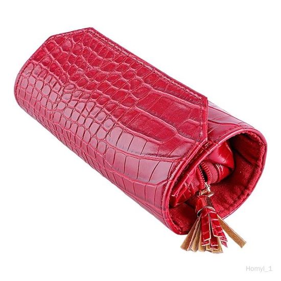 Rouleau à Bijoux De Voyage - Étui Cuir Imitation Velours - 22x13x2 Cm - Pour Boucles D'oreilles, Colliers, Bagues