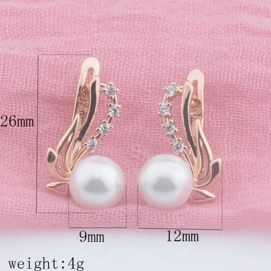 Boucles D'Oreilles Perle Avec Zircone Cubique - Clip Pour Femme - Cadeau Anniversaire - Plaqué Rhodium - 14,5x10 Mm - 7