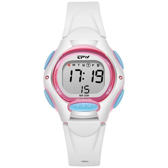 Montre Numérique Enfant Étanche 50M - Garçon Fille 4-18 Ans - LED, Chronomètre, Calendrier - Bracelet TPU Noir