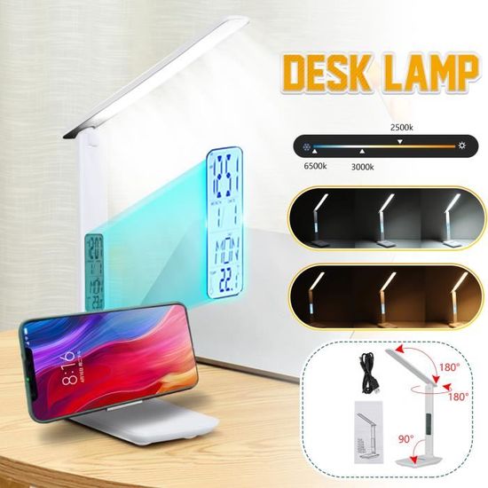 Lampe De Bureau LED LQWELL - 3 Températures De Couleur, 9 Niveaux Luminosité - Contrôle Tactile - USB - Pliable - 2