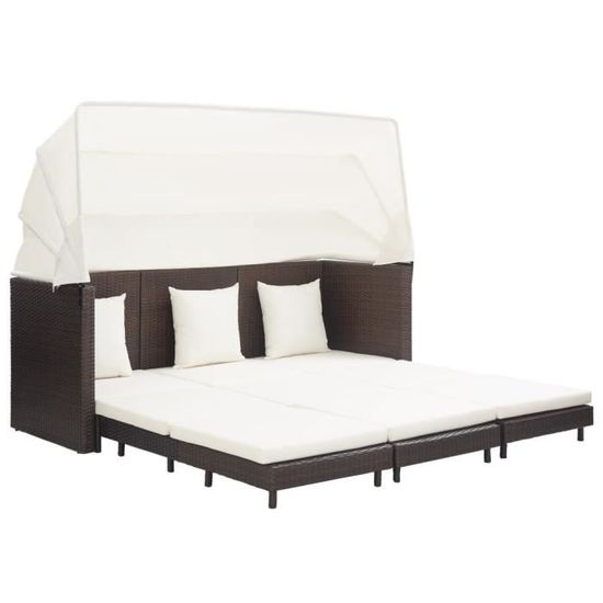 vidaXL Canapé-lit extensible 3 places avec toit Résine tressée Marron 46076