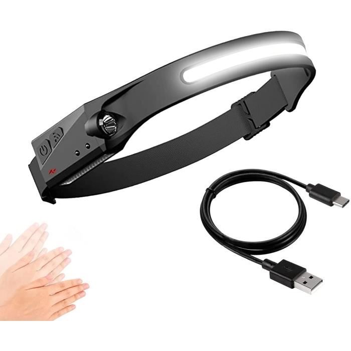 Lampe Frontal Puissante, 5 Modes Frontale LED USB Rechargeable avec Capteur de Mouvement, IPX4 Étanche Torches Frontales pour Pêche,