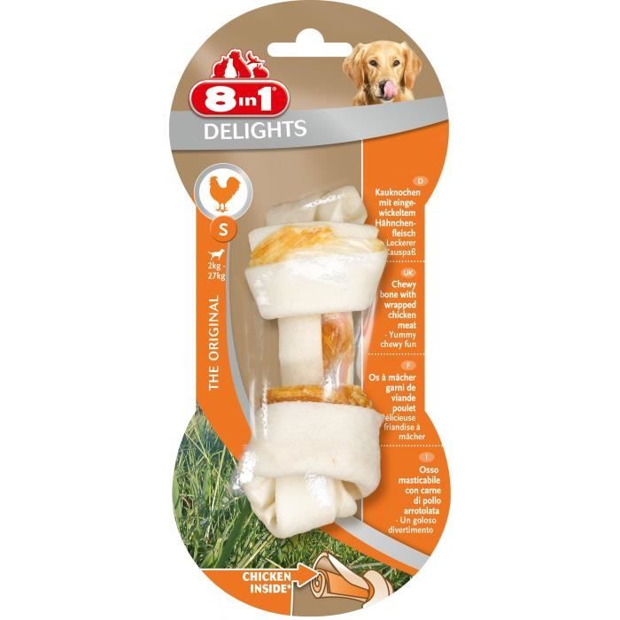 8in1 Os à mâcher au poulet Delights S - Pour chien - Carton de 6 sachets