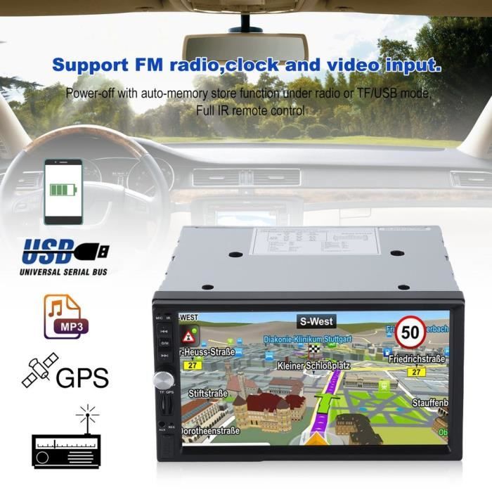 ASS. Autoradio Bluetooth Voiture Stéréo, Hd 7 -Voiture Mp5 Mp3 Lecteur Professionnel D'Écran Tactile Radio De Navigation Gps, Fm Rad