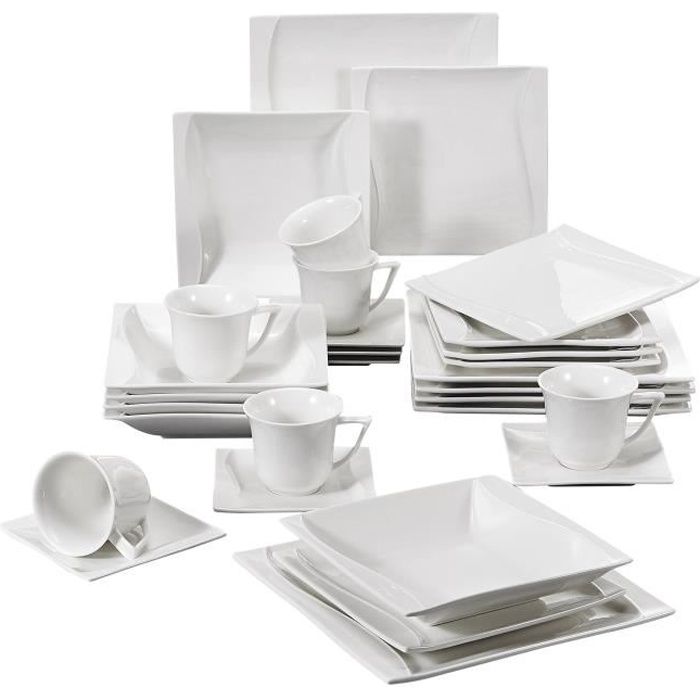 Malacasa Série Carina 30pcs Service de Table Porcelaine 6 Tasses à Café 6 Sous-tasse 6 Assiette à Dessert 6 Creuses 6 Plates