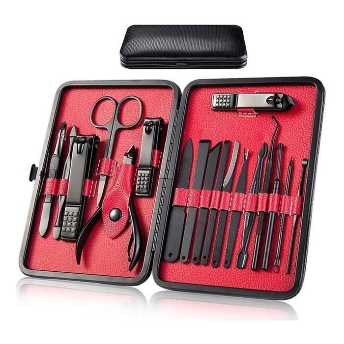 Set de manucure pédicure pieds mains acier inoxydable 18 pièces
