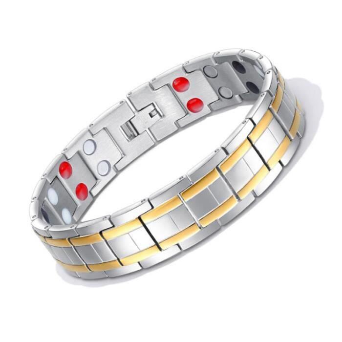 Organgonfand Bijoux Bracelet homme Magnétique Acier au titane Double rangée Aimant Bracelet Cadeau