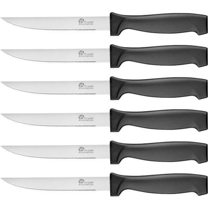 Pradel Excellence 7030-6N Lot de 6 Couteaux à Steak Lame en Acier Inoxydable Manche Noir 21 x 2 x 0,5 cm