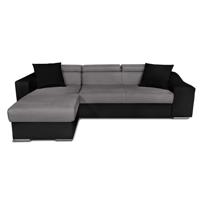 Canapé d'Angle ELONA Convertible en Microfibre et Simili Noir-Gris