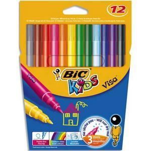 BIC Pochette de 12 feutres à dessin pointe moyenne encre lavable CONTE VISA 880