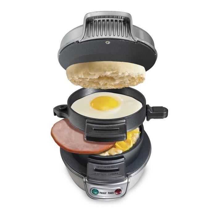 600W Appareil à Croque Monsieur Hamburger en 5 Minutes Machine Outil à Petit Déjeuner Gaufres Fe64845