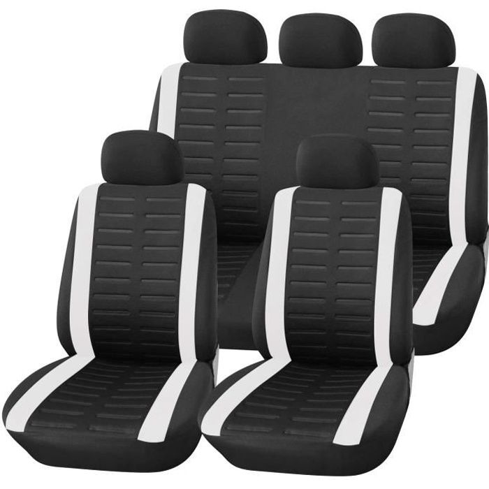 Housse De Siege Voiture Universelle Blanc Noir - Ensemble De Housses Siège Auto Universel - Couvre Sieges Pour Avant Et Arrière -