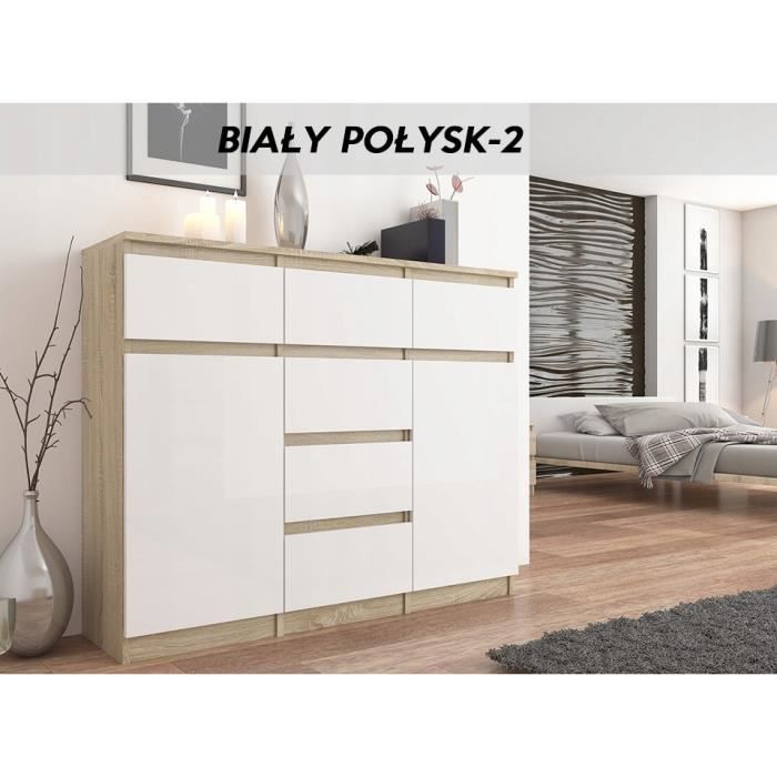 MONACO S2 - Commode contemporaine 120x40x98 - Meuble rangement chambre/salon - 6 tiroirs 2 portes - Style Gloss - Buffet séjour -