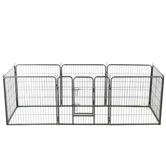 1802®ANI Cage Parc Enclos pour chiens 8 panneaux Acier 80 x 80 cm Noir