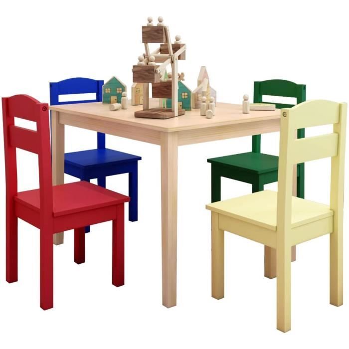 Ensemble de Table et 4 Chaises pour Enfants, Meuble Multifonctionnel en Bois et MDF de 4 Places, Hauteur Convenable et Stable, pour