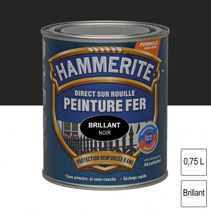 Peinture hammerite fer brillant laqué 0.75 L - noir