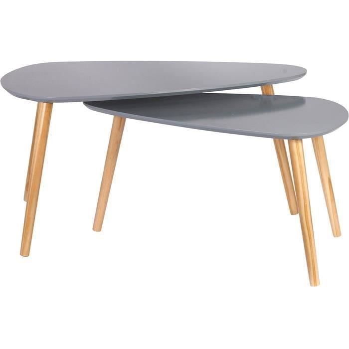 Duo Table Gigognes - Design Galet - Pin MDF - 80x39,5x50 cms