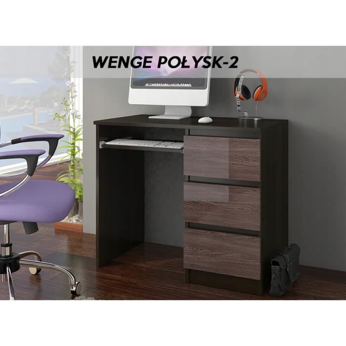 YORK 2WR- Bureau moderne informatique d'ordinateur 96x50x76 - Chambre Ado - Support clavier-3 tiroirs - Wengé