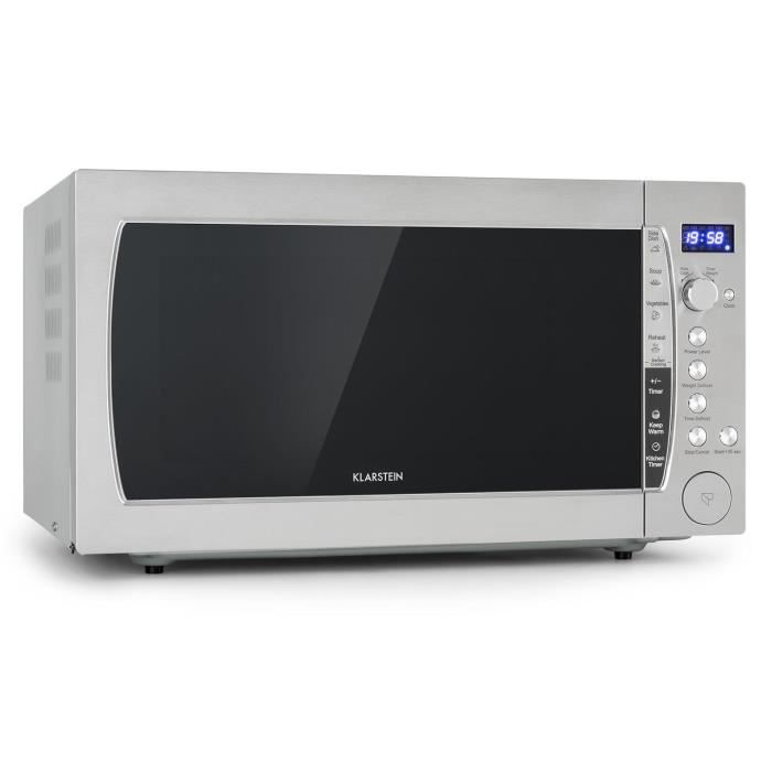 Klarstein CombiWave Four micro-ondes 60 litres 1200W - grill 1500W - 11 niveaux de puissance - Ecran LED - Inox