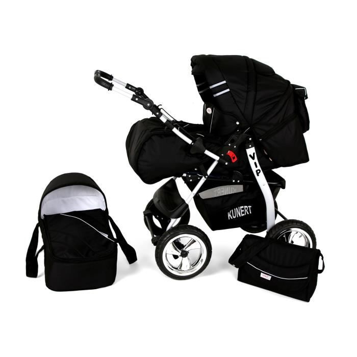 Poussette / Landau combiné 2en1 multifonctions bébé enfant 0-36m avec équipement Roues en mousse Volver - Noire.