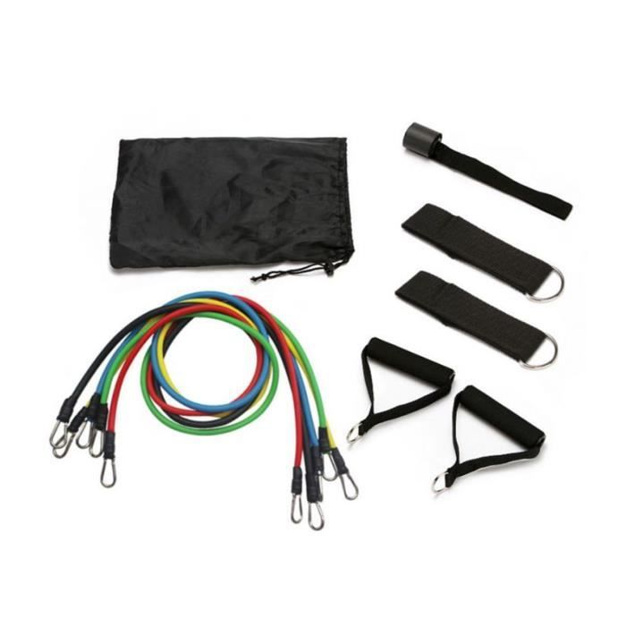 Ensemble bandes de fitness de résistance avec 11 pièces - Entraînement, poignées, Ancre, Sangle de Cheville, Sac de Transport