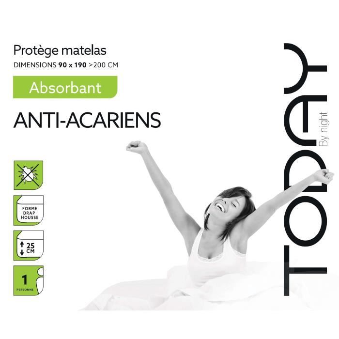 TODAY Protège Matelas / Alèse Absorbant Anti-Acariens 90x190/200cm - 100% Coton TODAY