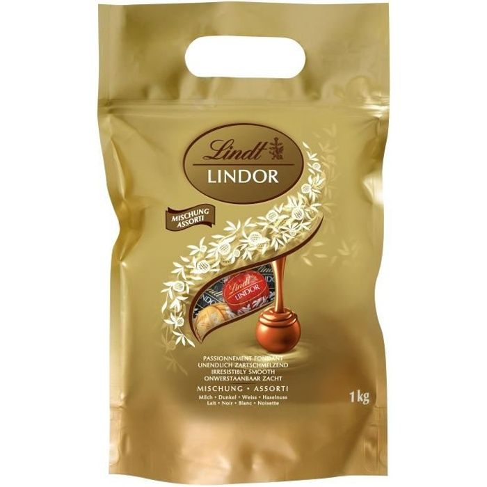 LINDT Sachet LINDOR Assorti - Chocolats au Lait, Noir, Blanc et Noisette - Cœur Fondant - 1 kg