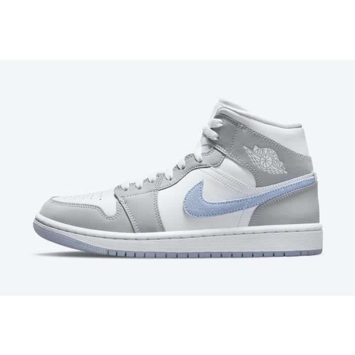 Baskets Jordan 1 Mid WMNS BQ6472-105 Homme Chaussures Entraînement de Sport Gris Blanc Bleu