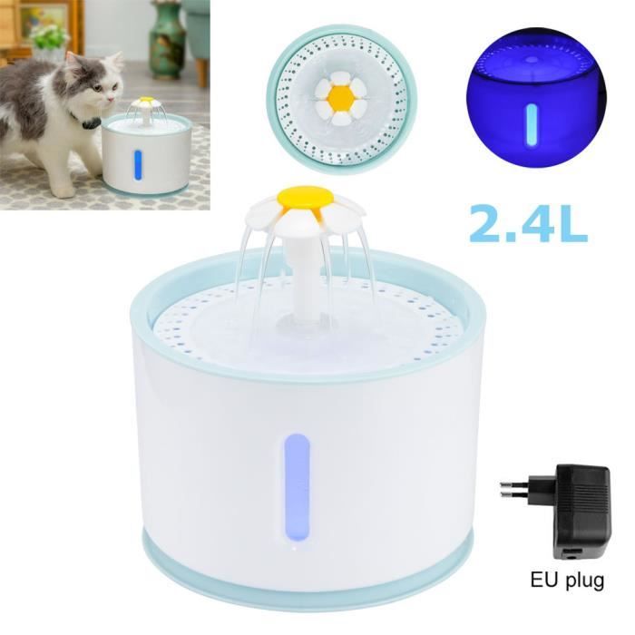 Fontaine à Eau pour Chat et Chien Fleur avec Filtre et LED Lumineuse, 2,4L Fontaine de Filtre Silencieuse Pompe à Eau Distributeur