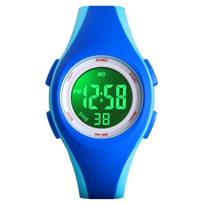 Montre Sport Enfant Garcon Fille LED numerique chronographe étanche lumineux bracelet Bleu