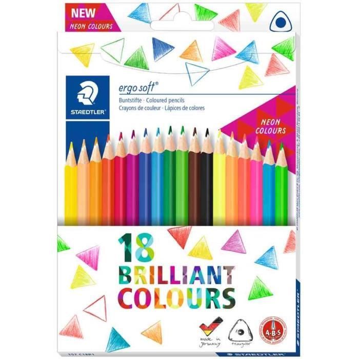 Staedtler Ergosoft 157 - Etui Carton 18 Crayons De Couleur Triangulaires Assortis - 157 C18P1