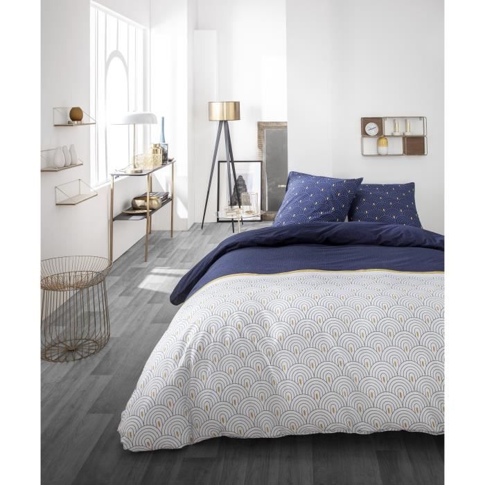 TODAY Parure de couette Sunshine #1.14 - 100% Coton - 240 x 260 cm - Marine et gris clair