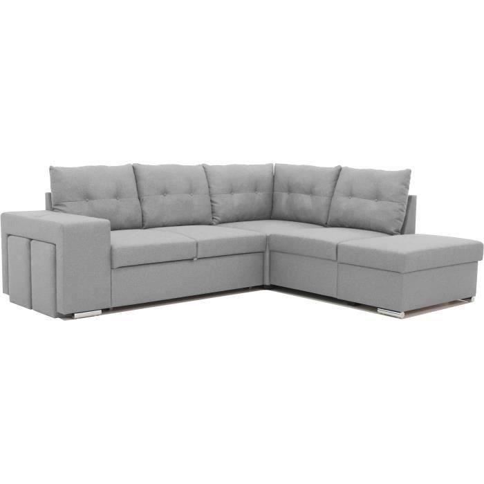 Canapé d'angle convertible réversible 4-5 places MITCHELL - Tissu Gris - Coffre de rangement - L 245
