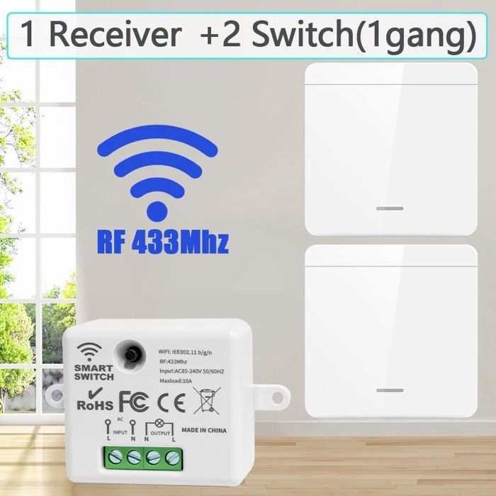 eMylo RF sans fil Relais Télécommande Commutateur Module de Relais récepteur 12 V DC 2 canaux 433 MHz Smart RF Commutateur pour Lampe / Porte de Garage / Volet Roulant avec 2 émetteur