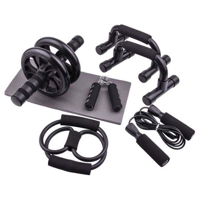 EnterSports Roue Abdominale 6 En 1 – Kit Complet Avec Bandes Résistance, Pompes, Genouillère, Pour Abdos & Full Body