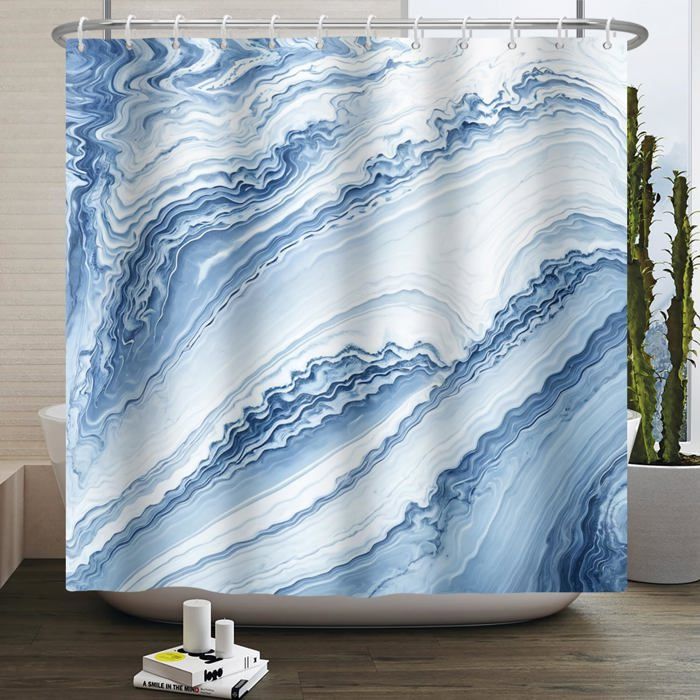 Alishomtll Rideau De Douche Marbre 180x200cm - Imperméable Avec Anneaux, Anti-Moisissure