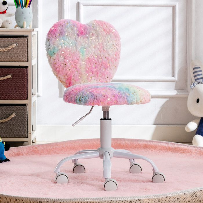 Wahson Chaise de Bureau Chaise à roulettes pour Fille Chaise Pivotante avec Dossier Chaise Hauteur Réglable, Fausse fourrure,