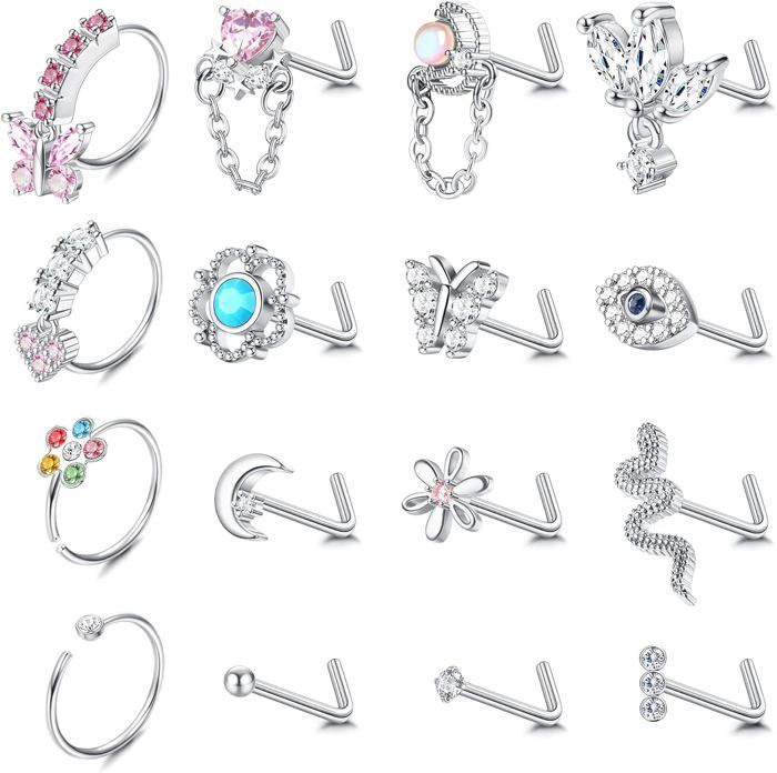 8 Pcs 20G Dangle Nez Anneaux Cerceaux pour Femmes Papillon Coeur Lune