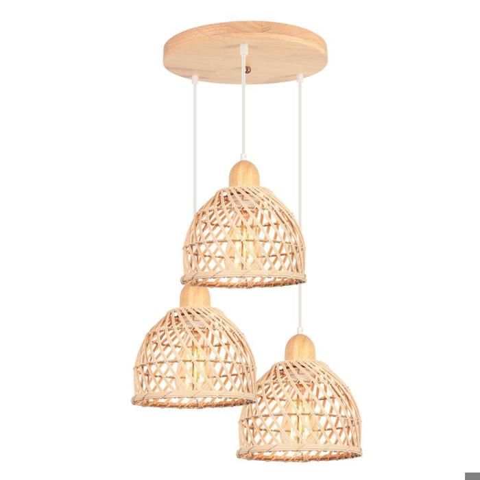 Suspension Luminaire - IDEGU - Vintage Industriel - Bois et Bambou - E27 - 60W