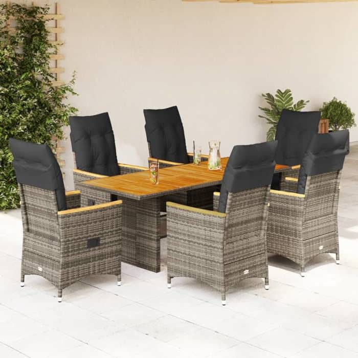 vidaXL Ensemble à manger de jardin et coussins 7 pcs gris rotin ensemble de salle à manger dextérieur 3276852