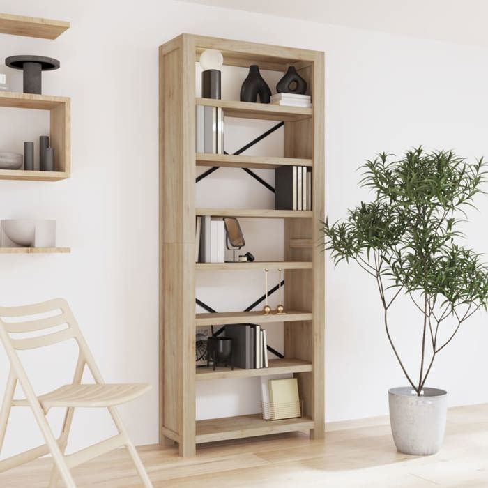 SALE 2025Bibliothèque Moderne - Colonne Étagère 7 niveaux 80x30x200 cm Bois solide dacacia 28 2 Kg 7815
