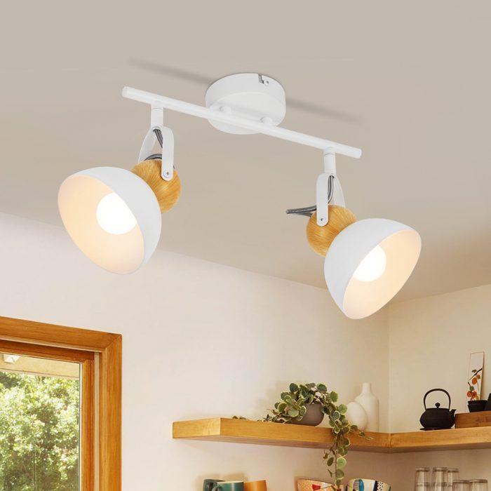 Spot de plafond - NETTLIFE - Spot rétro 2 flammes E27 - Orientable 350° - Métal blanc - Style scandinave