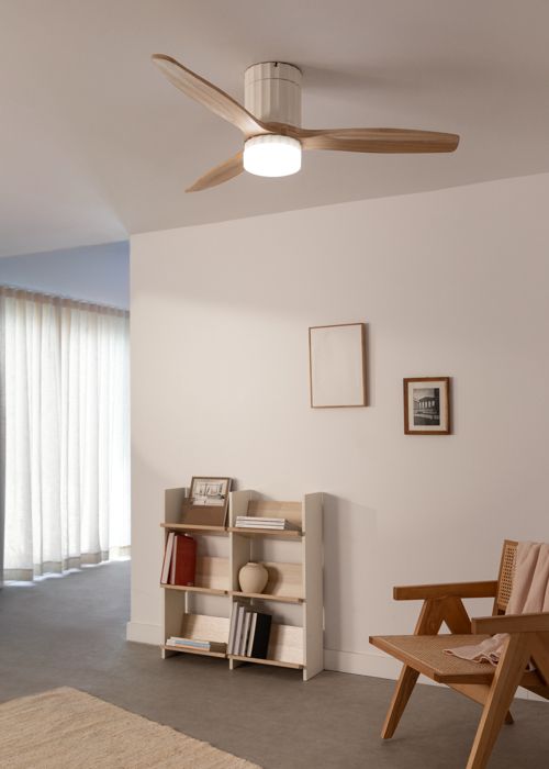 Ventilateur de Plafond - WIND CALM LINE - Silencieux 40W - Ø132 cm - Bois FSC - LED 15W - Create