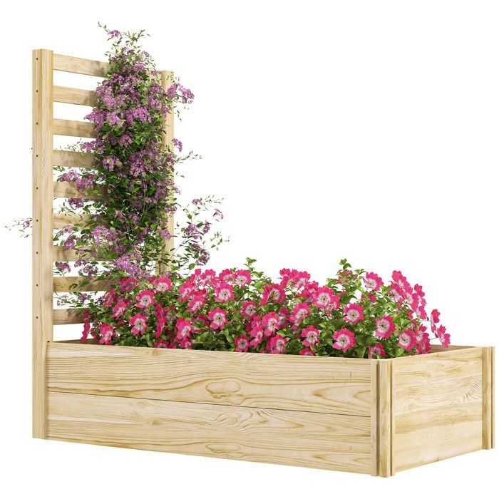 Jardinière - Outsunny - avec treillis - conception sans fond - en bois - 115 x 60 x 110 cm - effet bois naturel