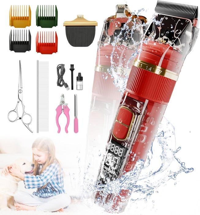 Meilleurs prix pour Tondeuse Chien Chat 2 en 1et pour Pattes 60dB Silencieuse Ipx7 étanche Tondeuse Animaux,Tondeuse Chien Professionnelle,Rouge