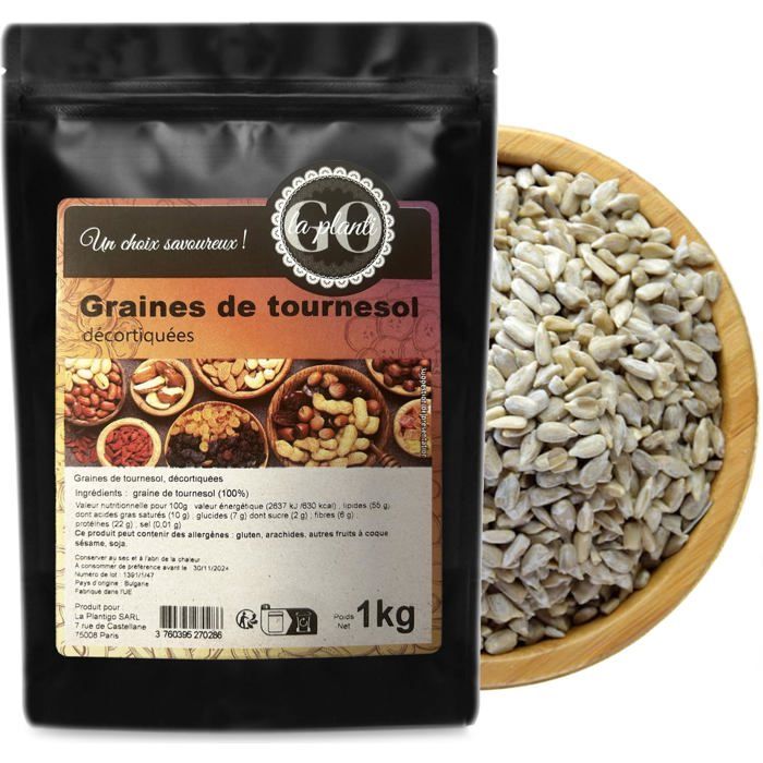 Meilleurs prix pour Graines de tournesol décortiquées 1kg - LA PLANTIGO