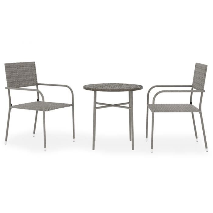 Bonne qualité - Salon dextérieur Ensemble à manger de jardin 3 pcs - 2 chaises de jardin avec table - Résine tressée Gris DECO