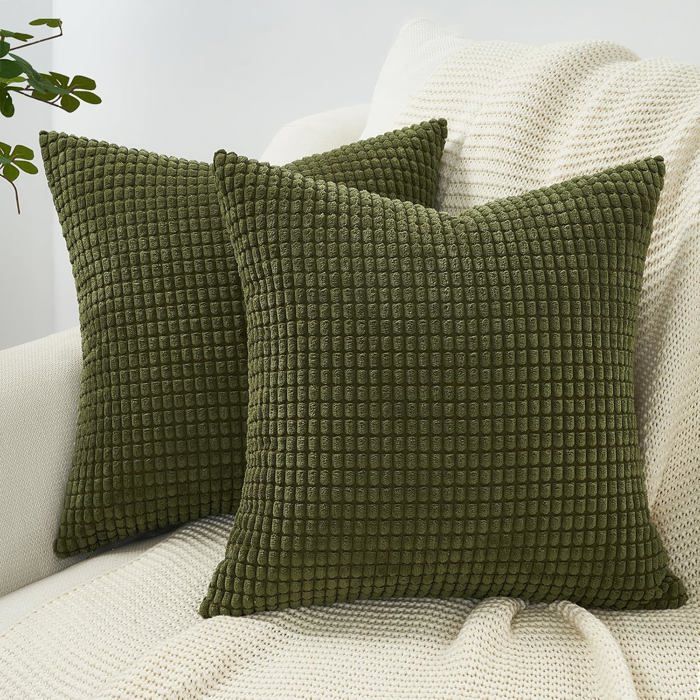 Lot de 2 Housse de Coussin en Velours Décoratif Canapé Taie doreiller Super Doux Decoration 40X40CM Vert Olive